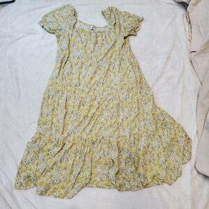 J. Crew Yellow White Black‎ Floral Tiered Cottagecore Romantic Dress Women XXL